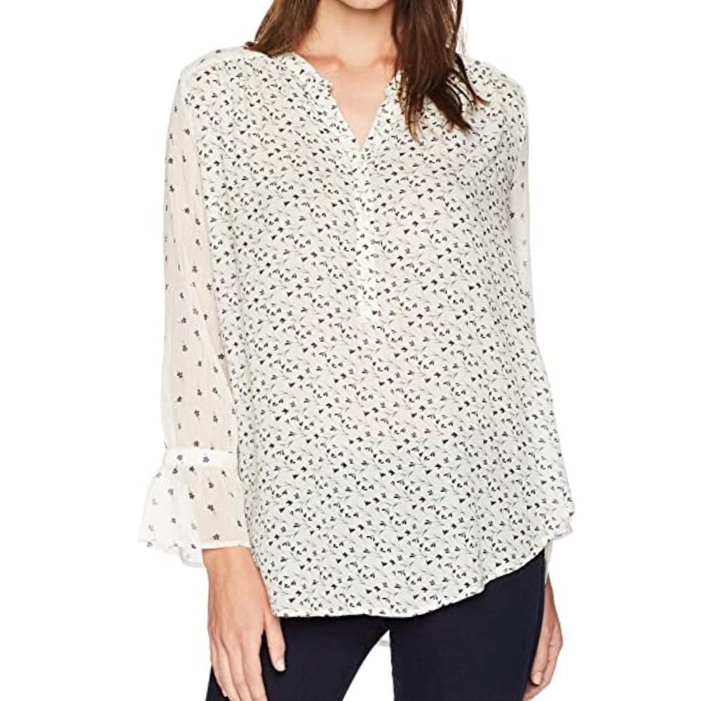 Lucky Brand Trumpet sleeve Mix Print Floral Top